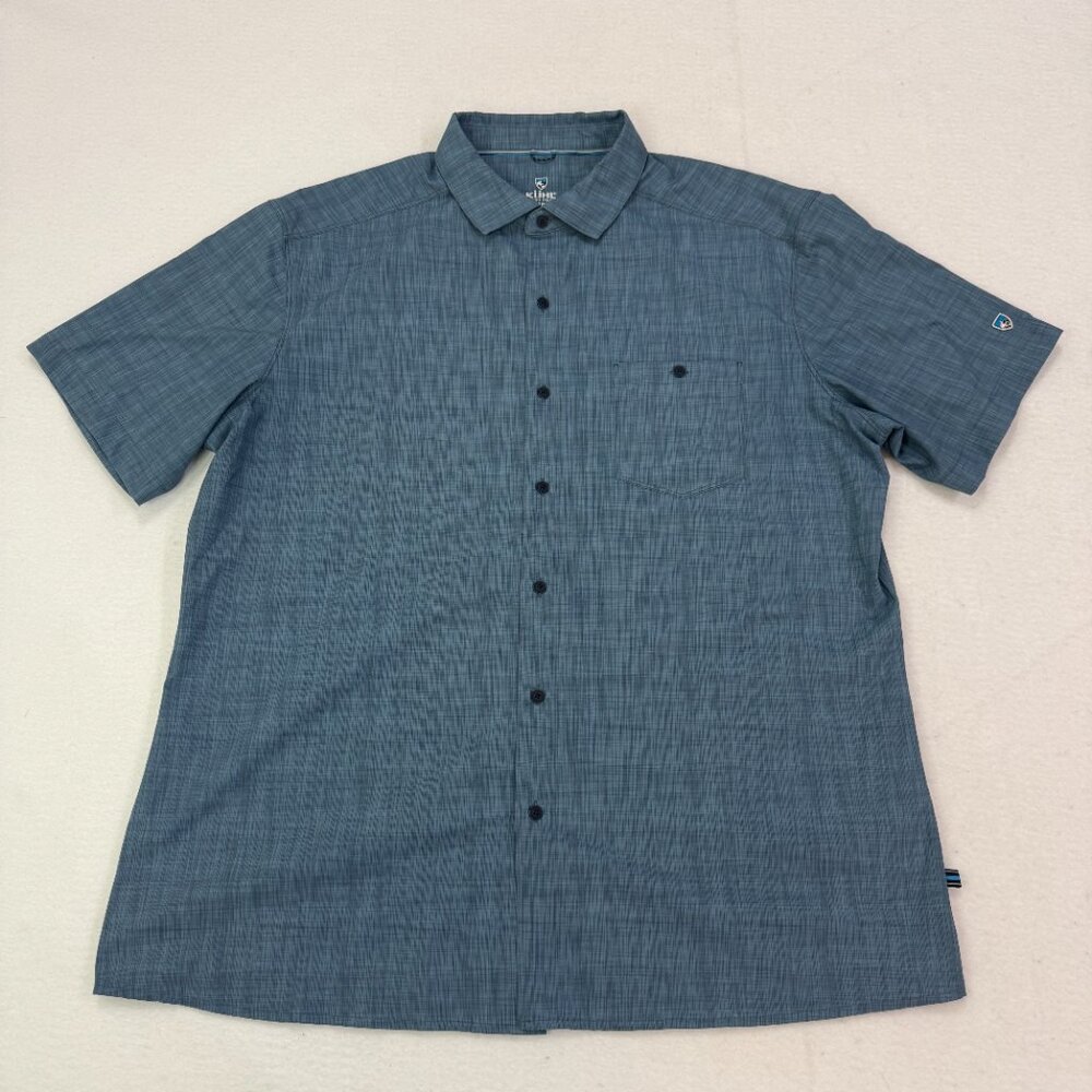 Kuhl Shirt Mens XL Persuadr Short Sleeve Button Up Lightweight Blue UPF Hiking - Picture 2 of 16